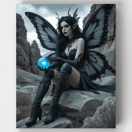 Dark Gothic Fairy with Mystical Blue Orb - Paint by Numbers Kit