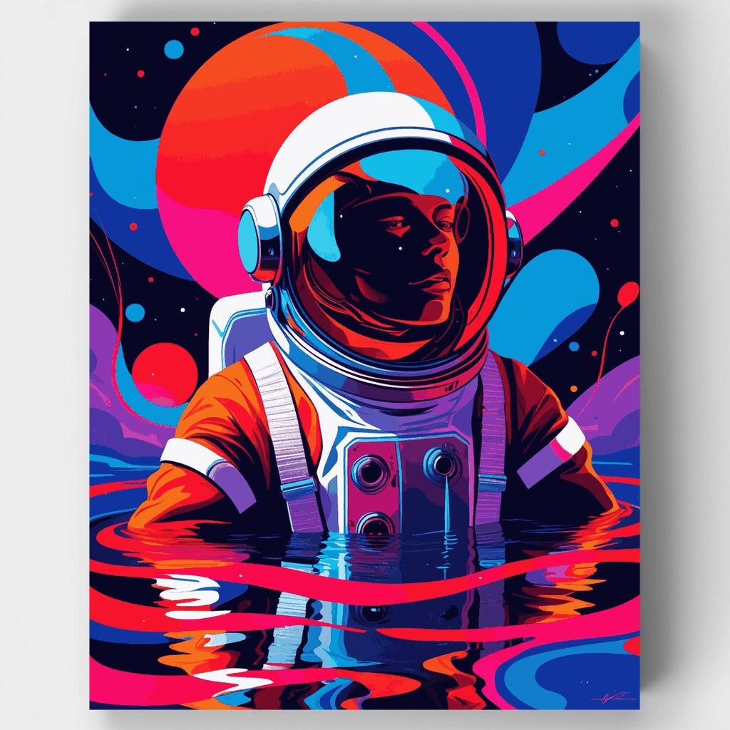 Astronauta cósmico en aguas vibrantes - Kit de pintura por números — Estándar
