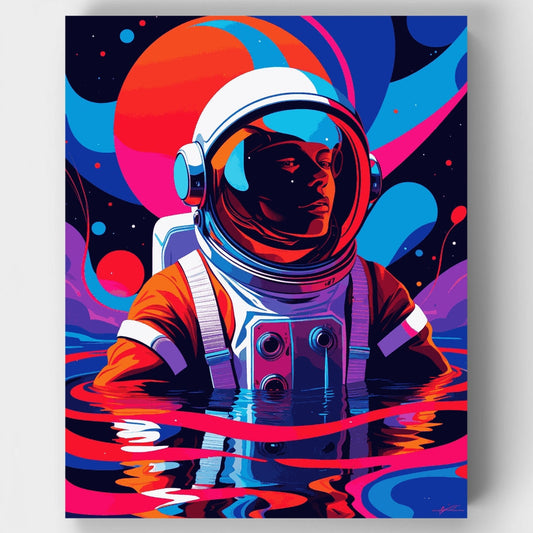 Cosmic Astronaut in Vibrant Waters - Paint by Numbers Kit