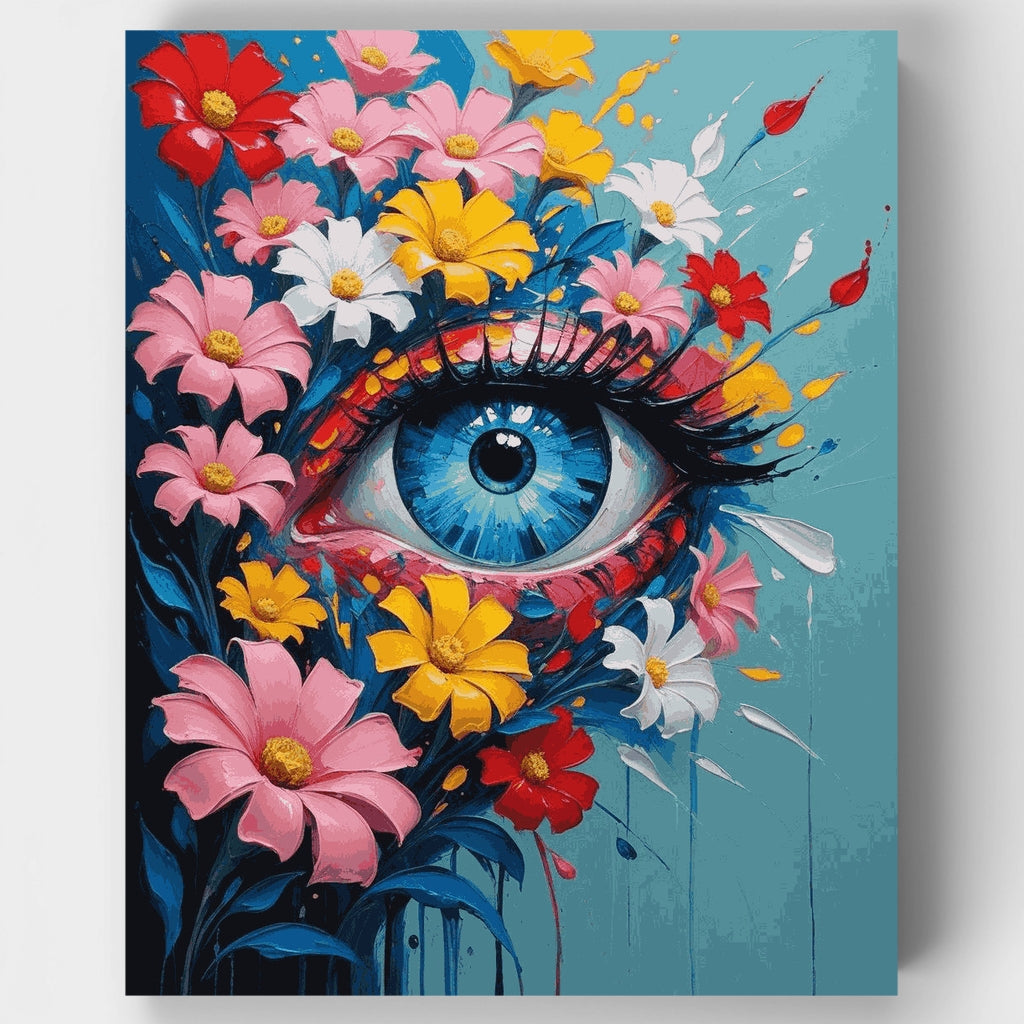 Kit de pintura por números: Arte surrealista de ojo floral — Estándar