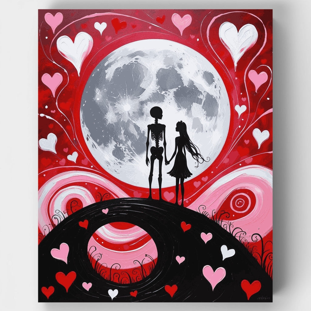 Amor de esqueleto bajo la luna - Kit de pintura por números — Estándar