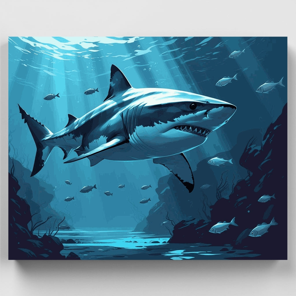 Kit de pintura por números: Escena del océano con gran tiburón blanco — Estándar