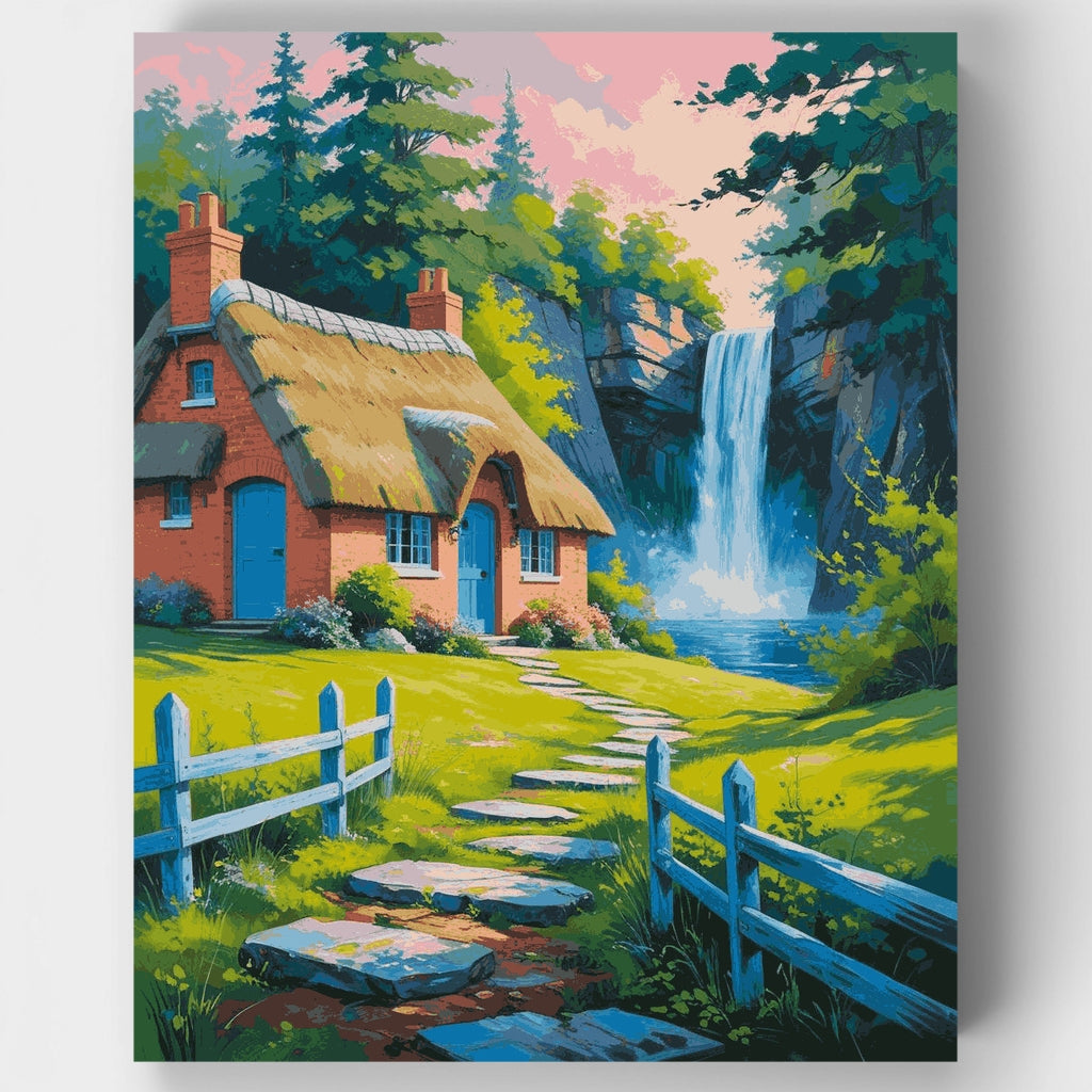 Cottage by the Waterfall - Paint by Numbers Kit