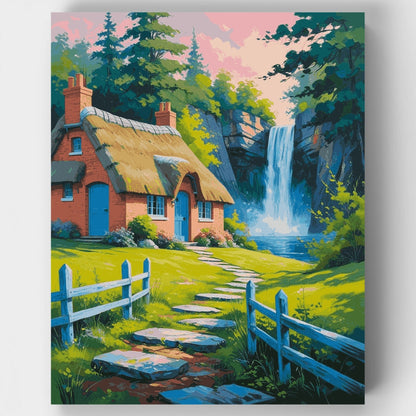 Cottage by the Waterfall - Paint by Numbers Kit