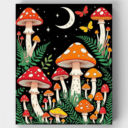 Whimsical Mushroom Forest Night Scene - Paint by Numbers Kit