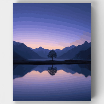 Twilight Mountain Lake with Lone Tree - Paint by Numbers Kit