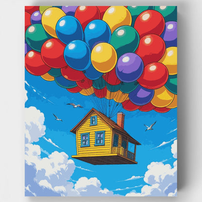 Flying House with Colorful Balloons - Paint by Numbers Kit