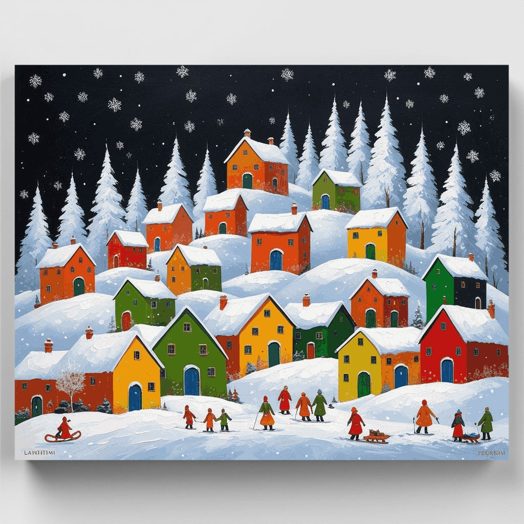 Colorful Winter Village - Paint by Numbers Kit
