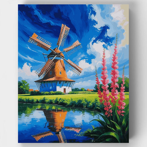 Dutch Windmill by the Lake - Paint by Numbers Kit