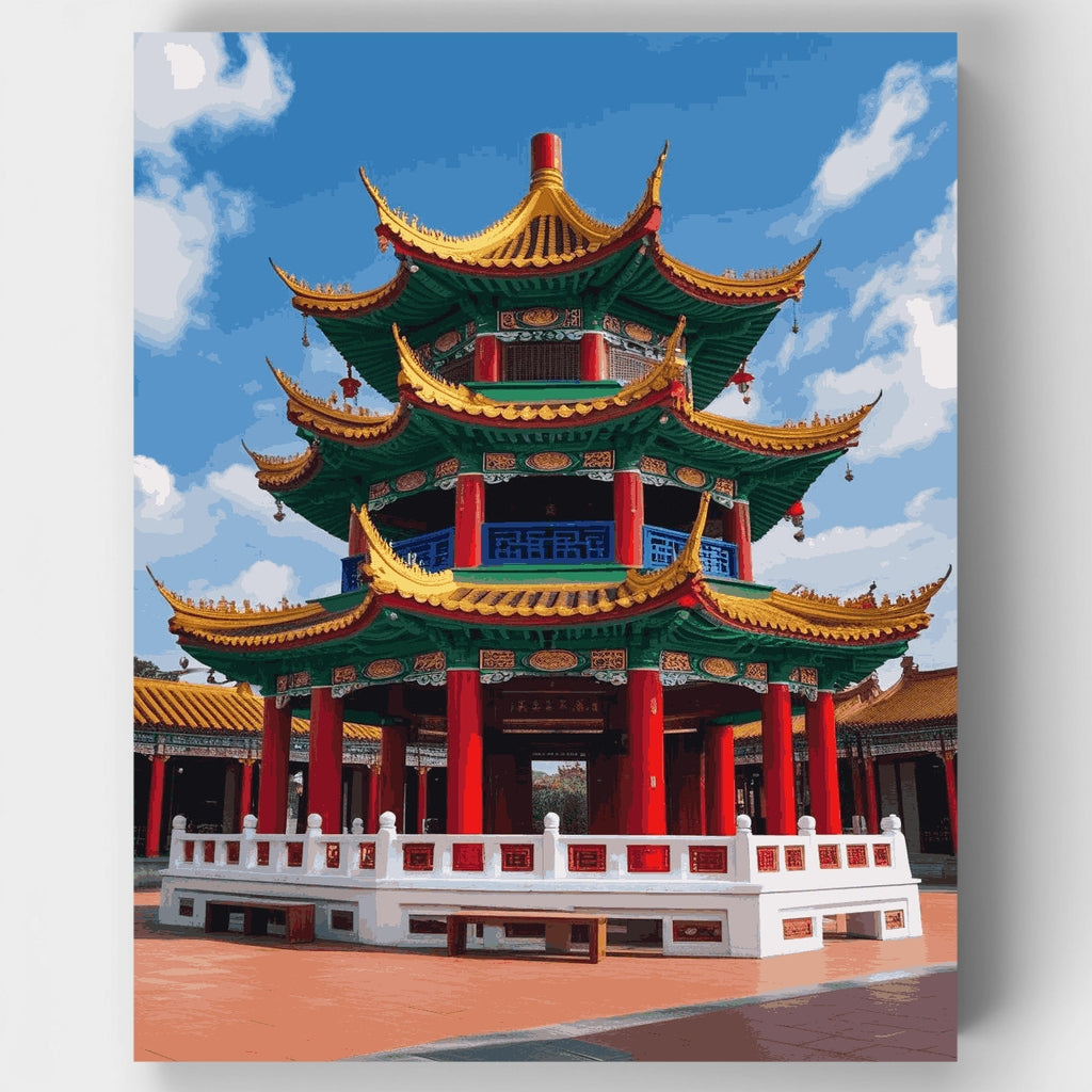 Kit de pintura por números - Templo pagoda chino — Estándar