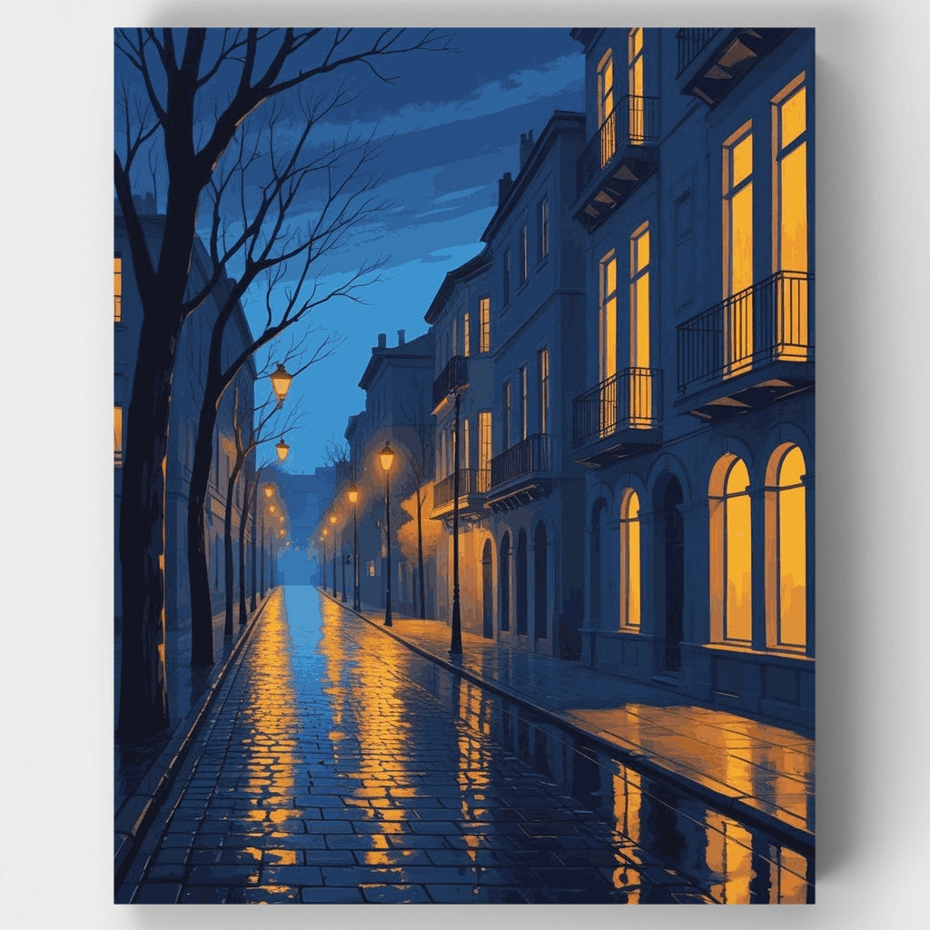 Calle al anochecer con luz azul - Kit de pintura por números — Estándar