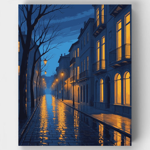 Evening Street in Blue Light - Paint by Numbers Kit