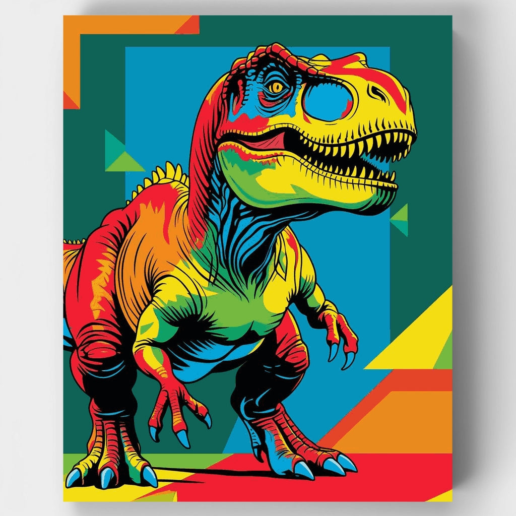 Kit de pintura por números: Dinosaurio T-Rex estilo arte pop colorido — Estándar