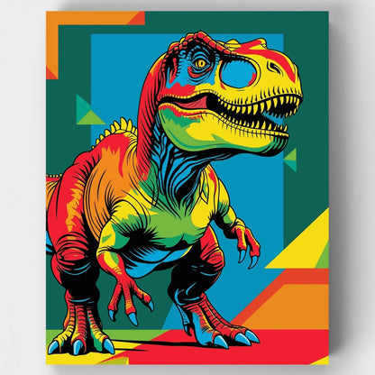 Colorful T-Rex Dinosaur Pop Art - Paint by Numbers Kit