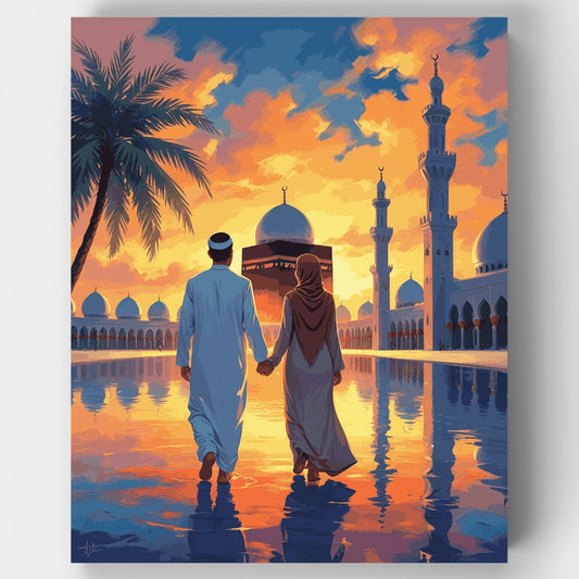 Islamic Pilgrimage at Sunset - Paint by Numbers Kit