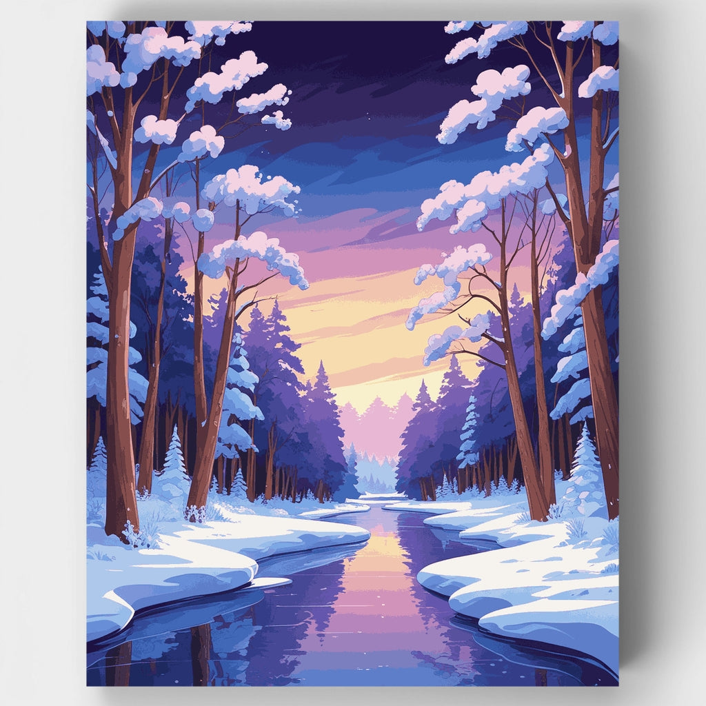 Kit de pintura por números - Crepúsculo invernal en el arroyo — Estándar