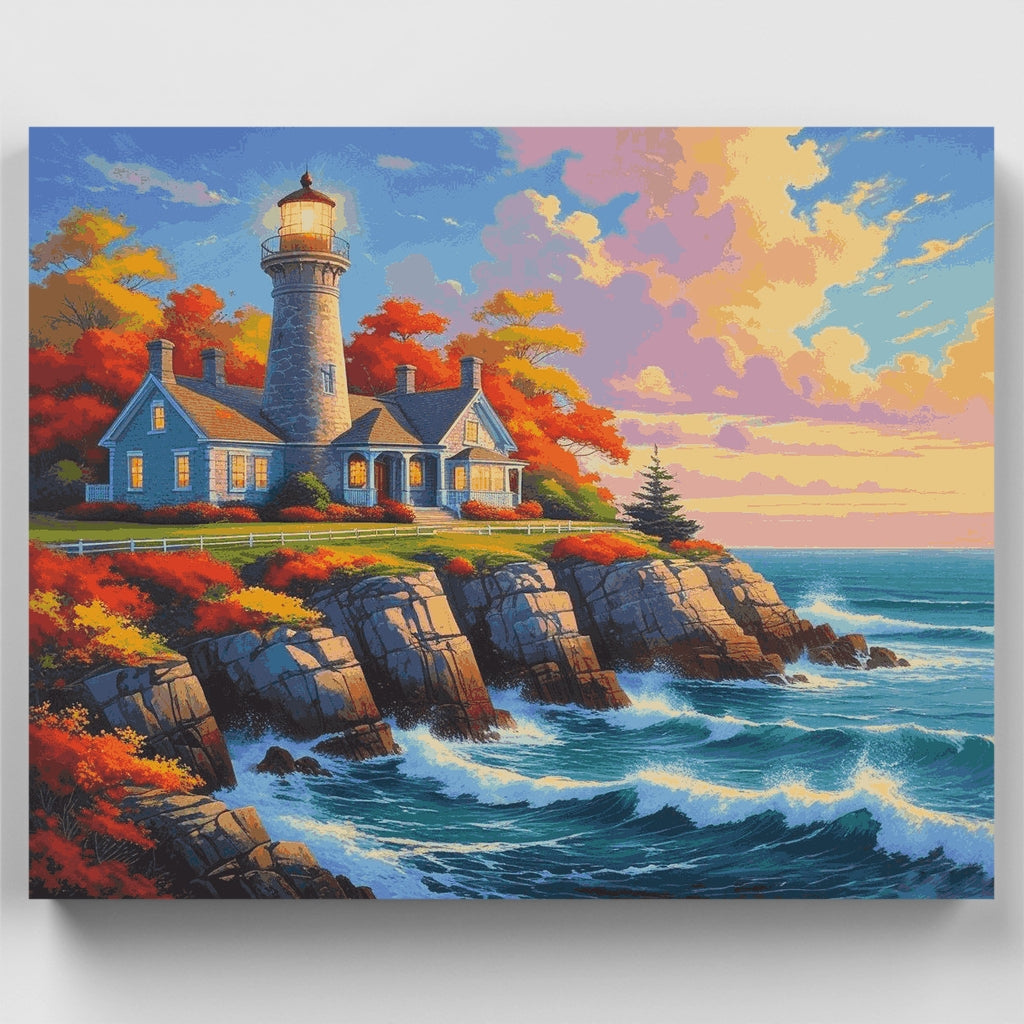 Faro de otoño en acantilados rocosos - Kit de pintura por números — Estándar
