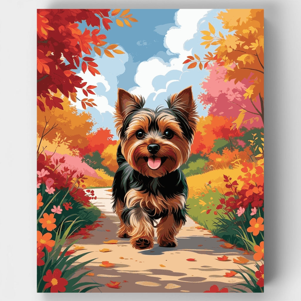 Yorkshire Terrier in Autumn Forest - Paint by Numbers Kit