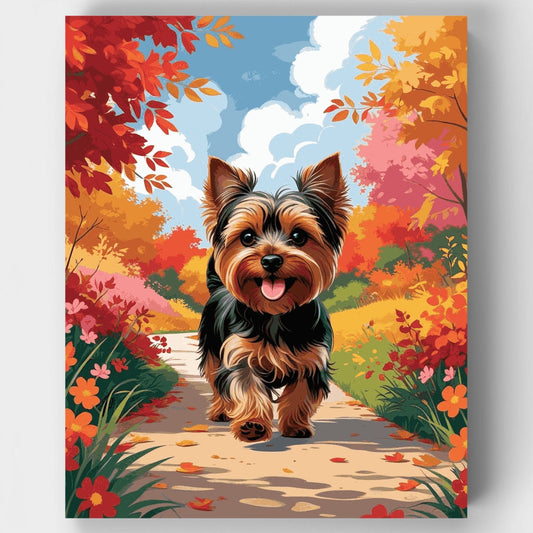 Yorkshire Terrier in Autumn Forest - Paint by Numbers Kit