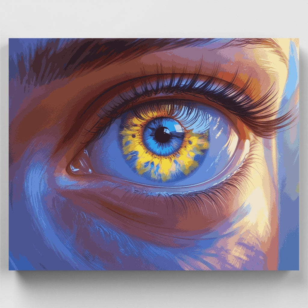Kit de pintura por números: Ojo fascinante azul y dorado — Estándar