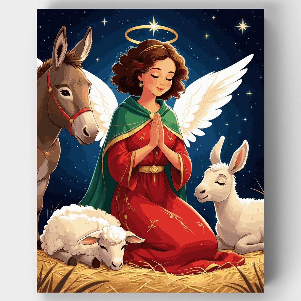 Kit de pintura por números: Nacimiento con ángel y animales — Estándar