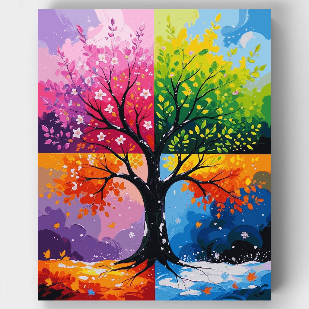 Kit de pintura por números: Árbol de las cuatro estaciones vibrante — Estándar