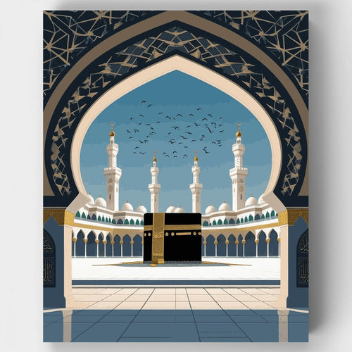 Majestic Mosque with Kaaba - Paint by Numbers Kit