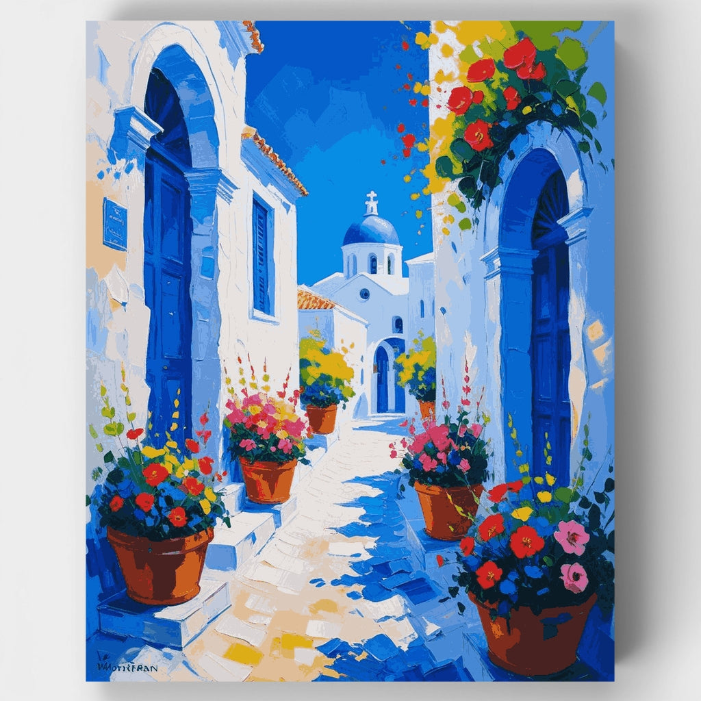 Sendero de la iglesia en el pueblo griego - Kit de pintura por números — Estándar