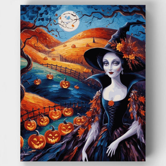 Halloween Witch's Enchanted Pumpkin Patch - Paint by Numbers Kit