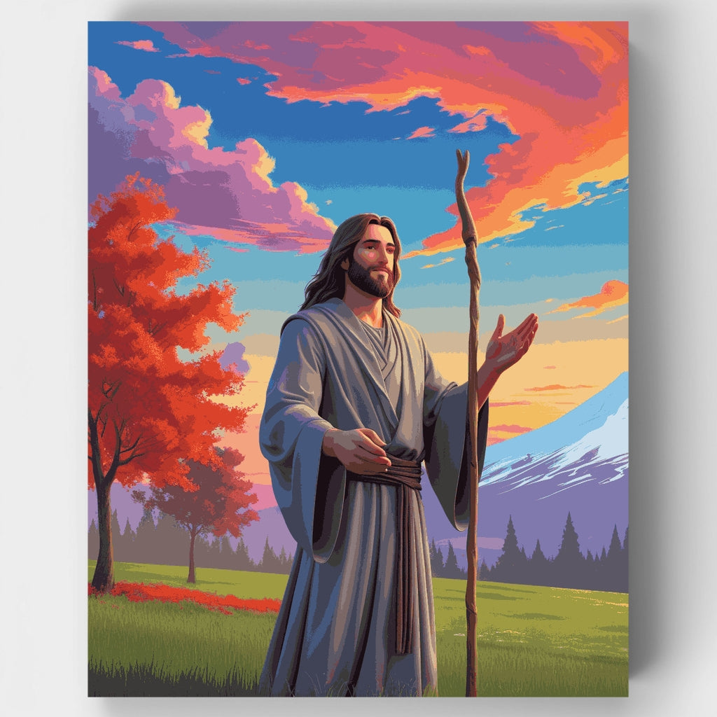 Guía espiritual en paisaje al atardecer - Kit de pintura por números — Estándar