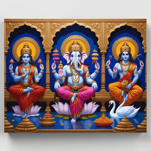 Hindu Deities Lakshmi Ganesha Saraswati - Paint by Numbers Kit