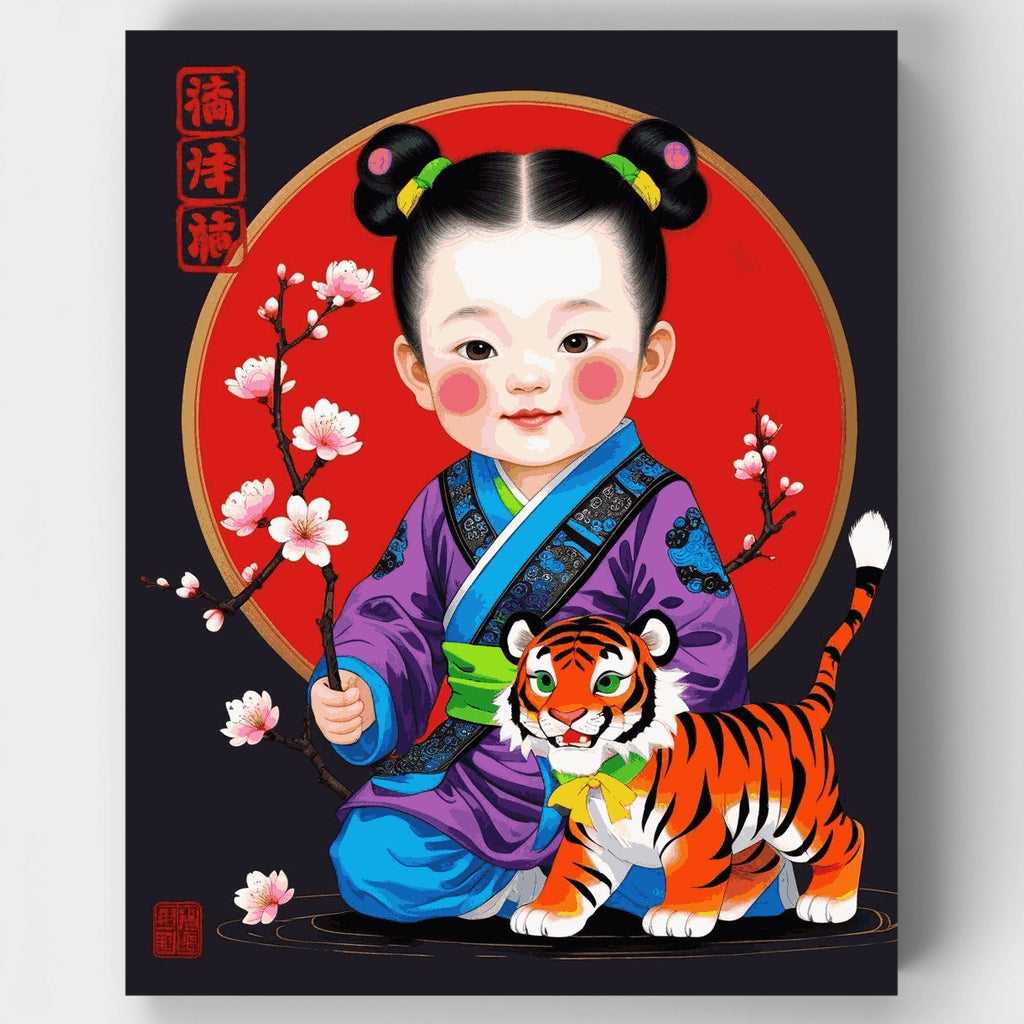 Chinese Girl with Tiger - Paint by Numbers Kit