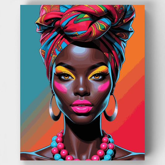 African Beauty with Colorful Headwrap - Paint by Numbers Kit