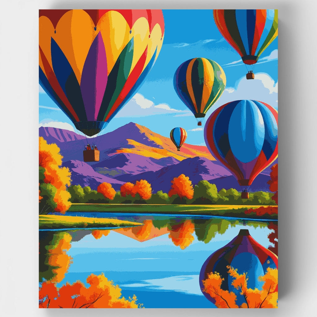 Reflejos de otoño y globos aerostáticos - Kit de pintura por números — Estándar