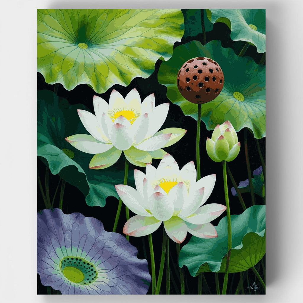 Flores de loto con hojas de nenúfar - Kit de pintura por números — Estándar