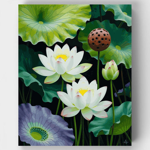 Lotus Blossoms with Lily Pads - Paint by Numbers Kit