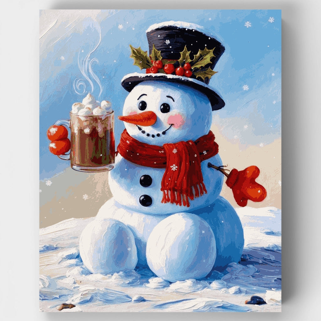 Kit de pintura por números: Chocolate caliente del muñeco de nieve alegre — Estándar