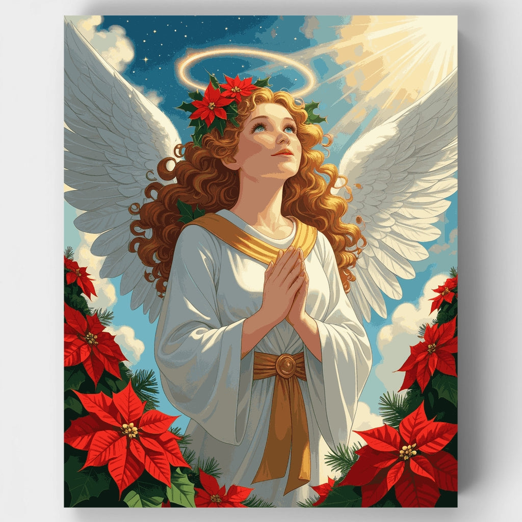 Ángel de Navidad con flores de Pascua - Kit de pintura por números — Estándar