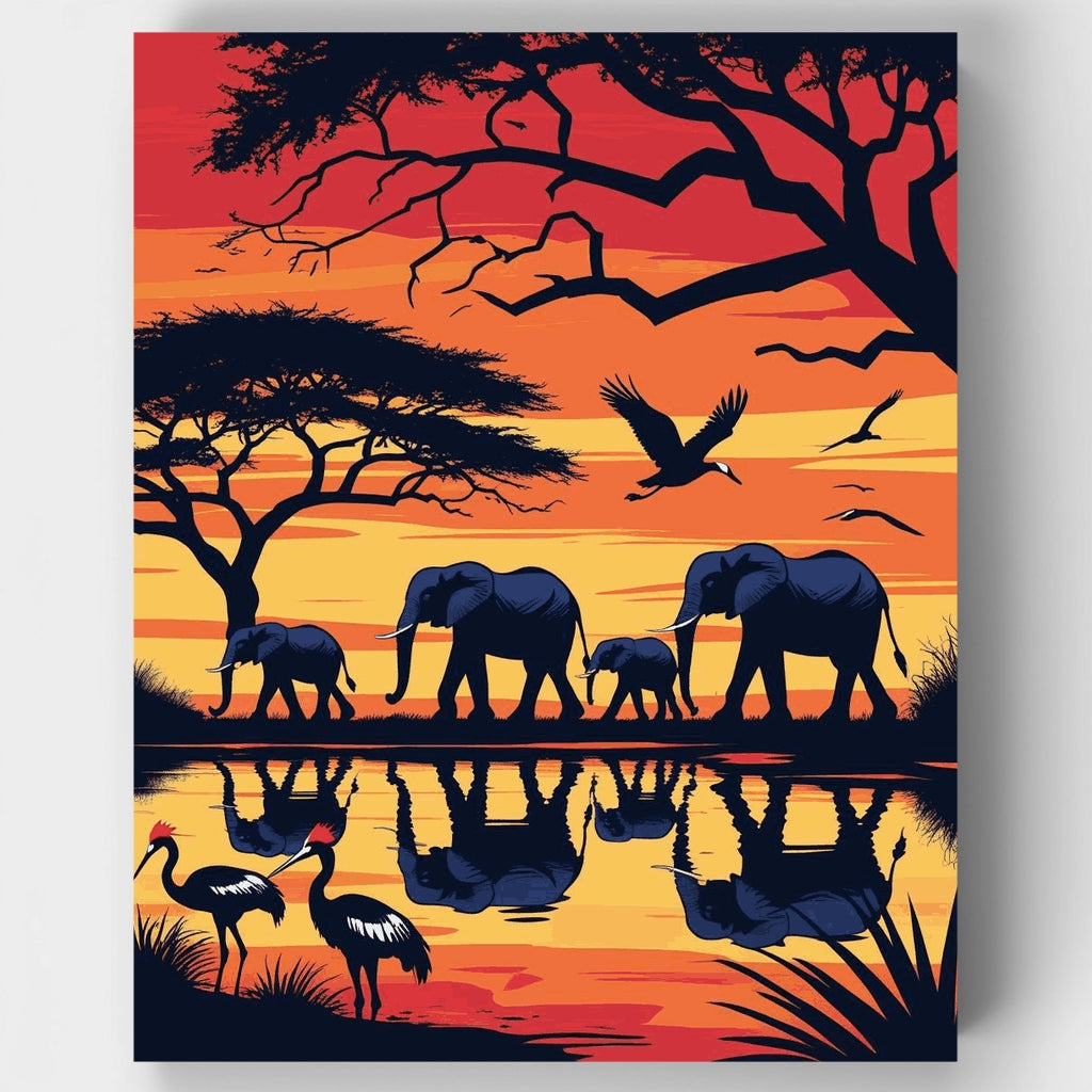 Kit de pintura por números: Atardecer en un safari africano — Estándar
