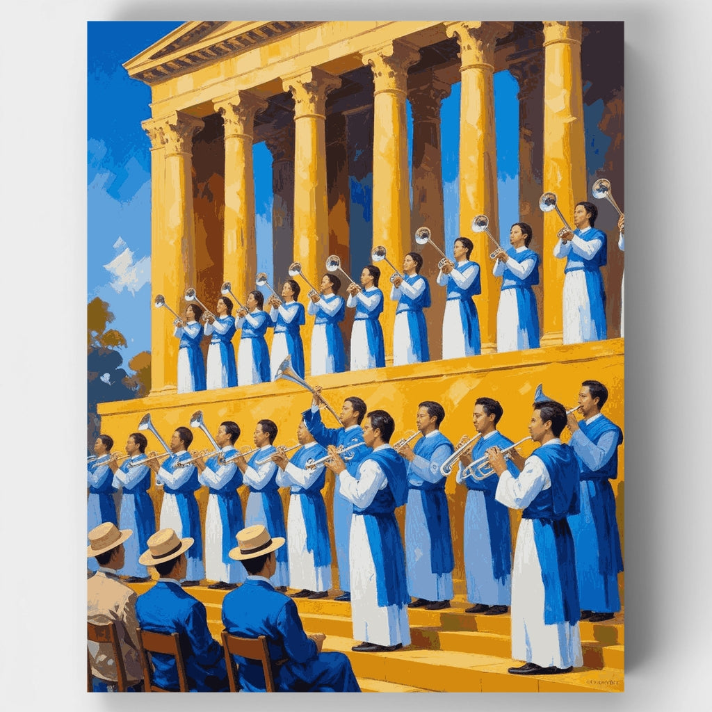 Temple Musicians with Silver Trumpets - Paint by Numbers Kit