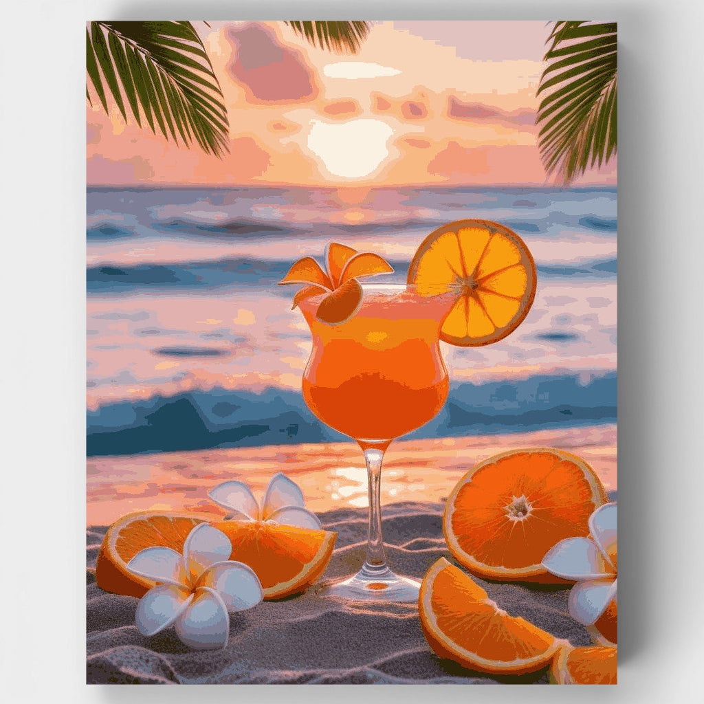 Kit de pintura por números: Mocktail de atardecer naranja junto al mar — Estándar