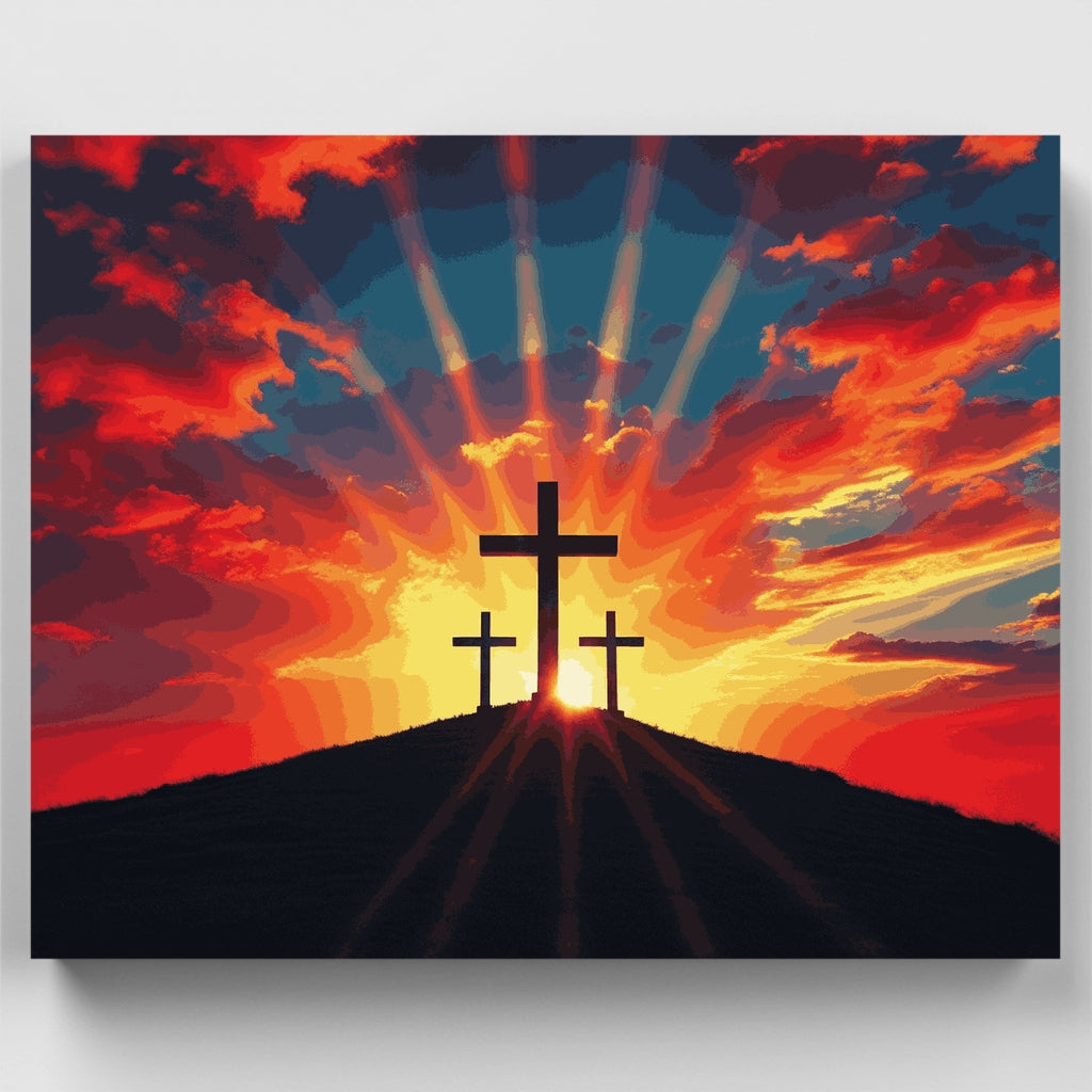 Tres cruces al atardecer - Kit de pintura por números — Estándar