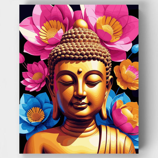Golden Buddha with Lotus Flowers - Paint by Numbers Kit