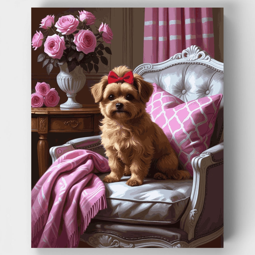 Yorkshire Terrier mimado en elegancia rosa - Kit de pintura por números — Estándar