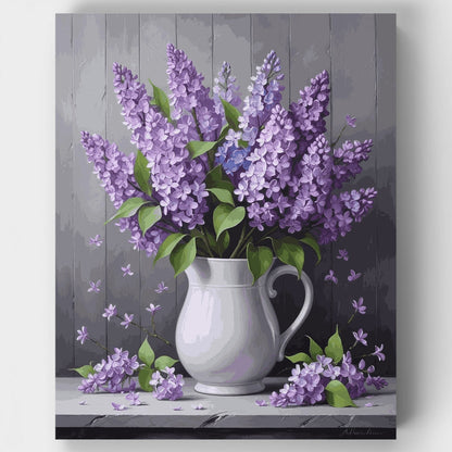 Purple Lilacs in White Pitcher - Paint by Numbers Kit