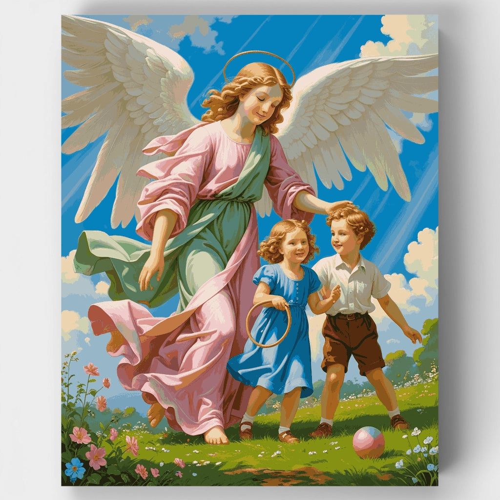 Ángel de la guarda con niños - Kit de pintura por números — Estándar
