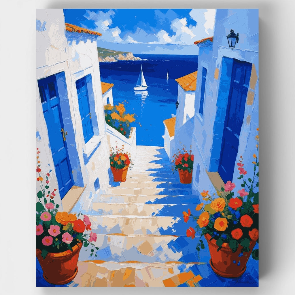 Escaleras costeras en una isla griega - Kit de pintura por números — Estándar