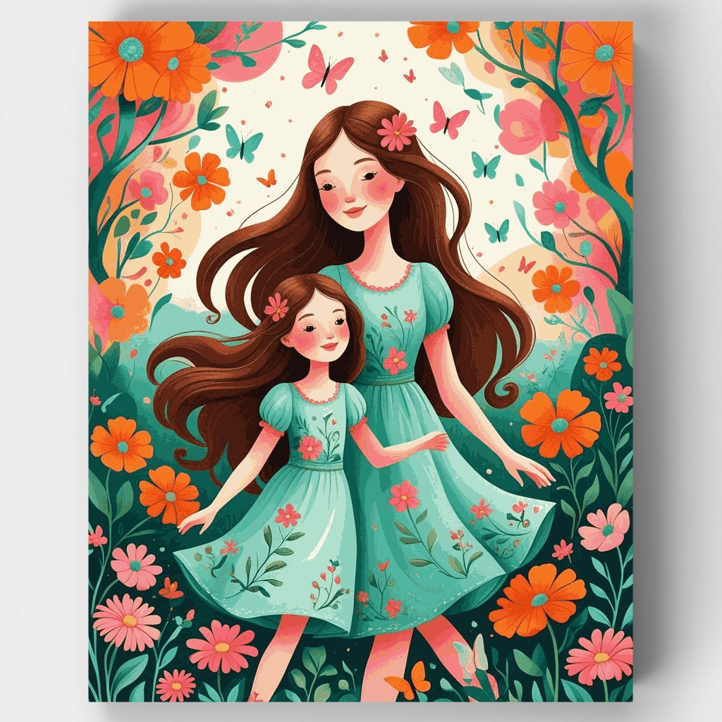 Mother and Daughter Spring Garden - Paint by Numbers Kit