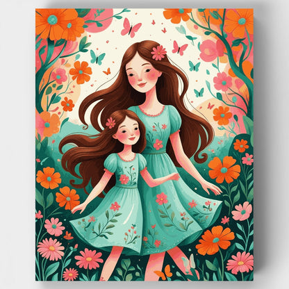Mother and Daughter Spring Garden - Paint by Numbers Kit