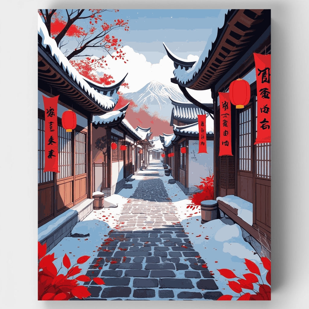 Traditional Chinese Village in Winter - Paint by Numbers Kit